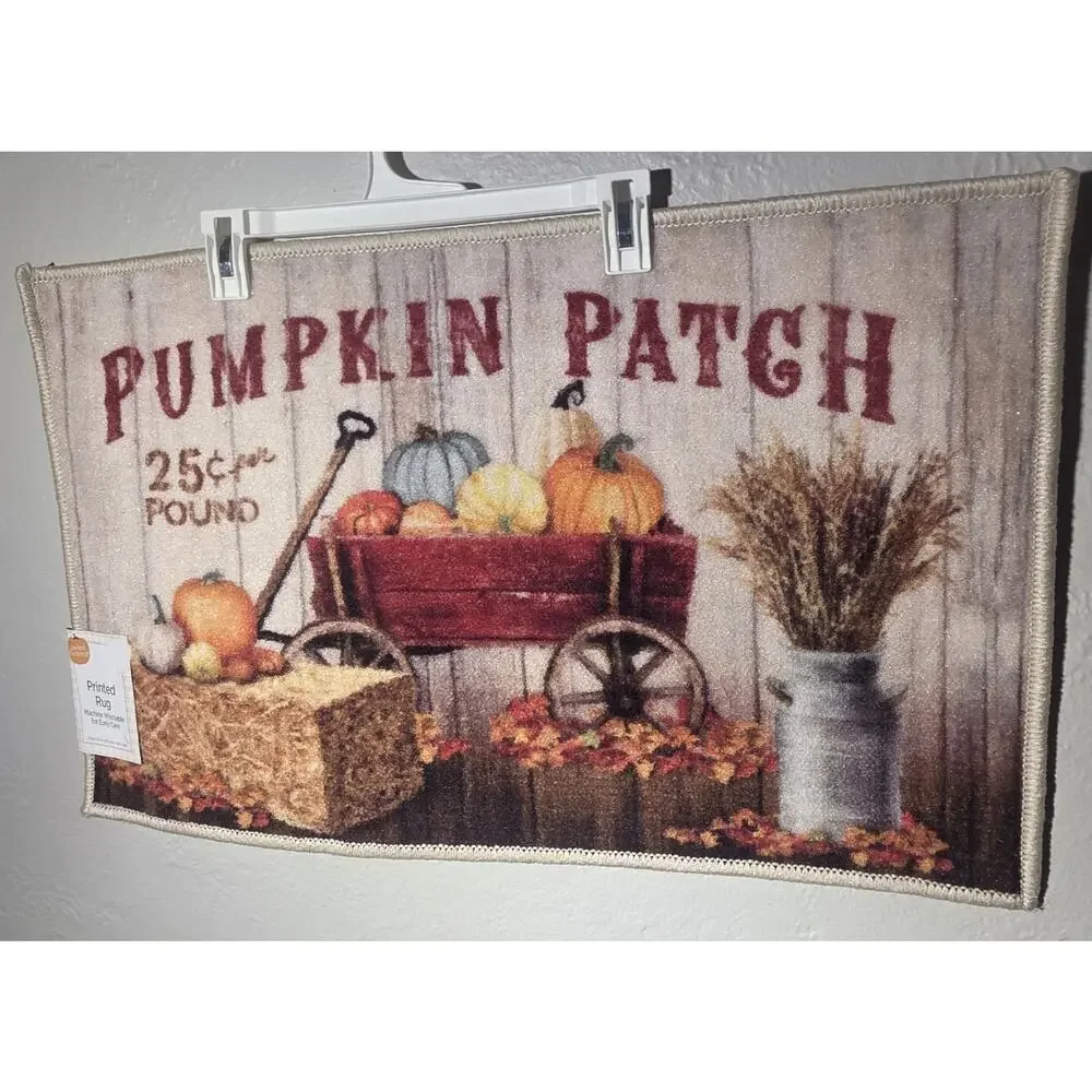 Perfect Harvest “pumpkin Patch” Fall Thanksgiving Rug Lightweight 17”x27”